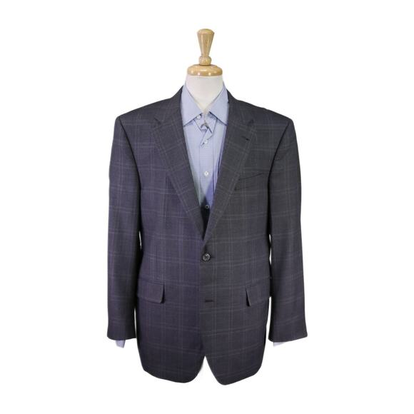 Jos A Bank Blazer Gray Windowpane Wool 2-Btn Sportcoat Signature 43R - Picture 1 of 8
